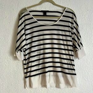 White House Black Market striped blouse with sheer embellished sleeves